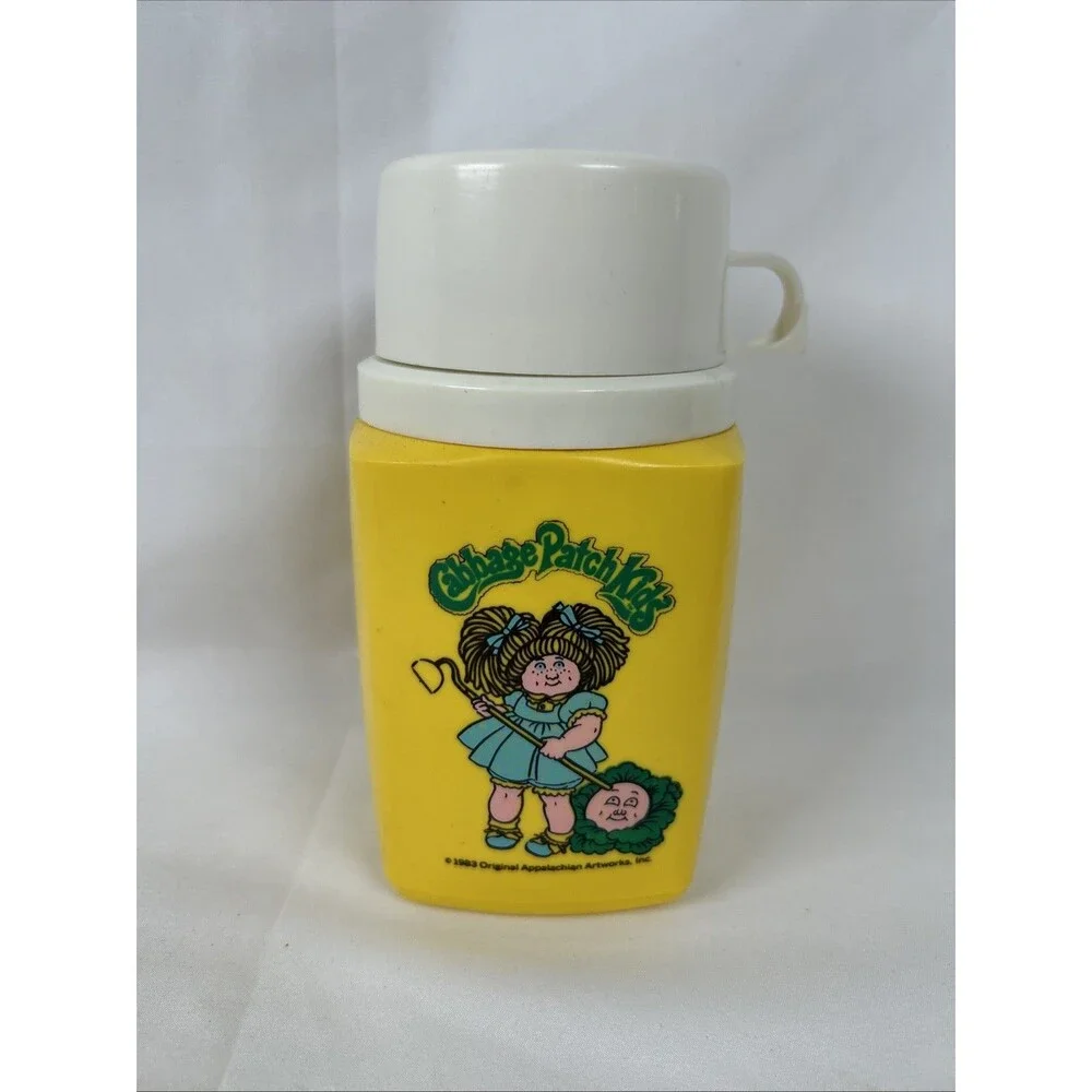 1983 Cabbage Patch Kids Metal Lunch Box w Thermos Yellow Green